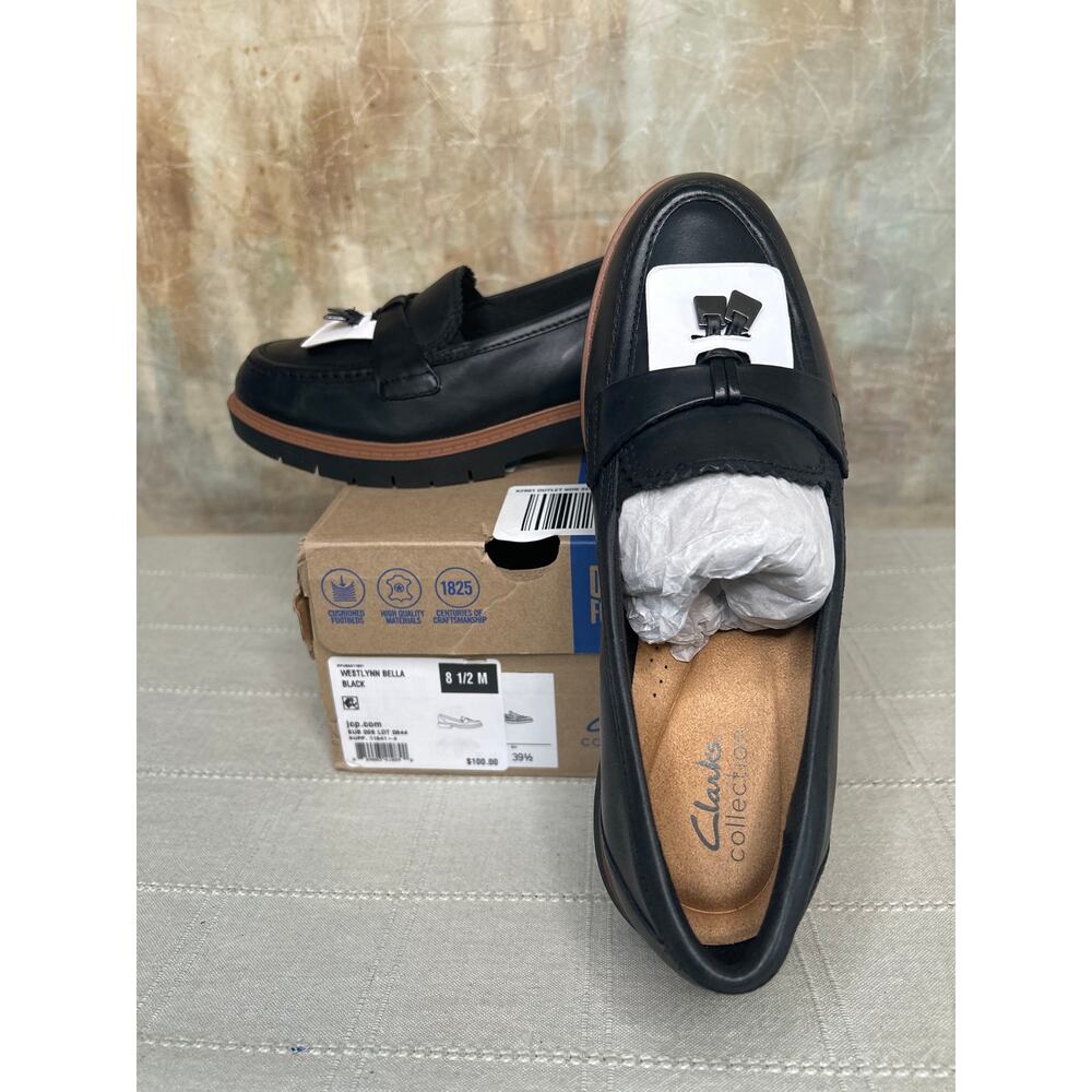 Clarks Westlynn Bella Women's Black Leather Chunky Lug Sole Loafer Size 8.5 M - Picture 4 of 14